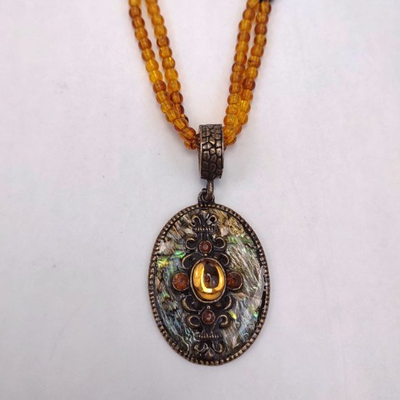 Vintage Amber & Bronze Statement Necklace - Picture 1 of 5